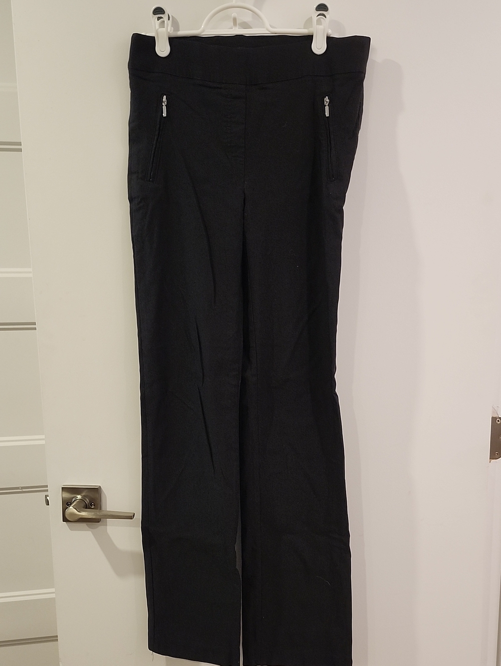 Waist 14.5" Women’s Black Wide-Leg Pants with Zip Pockets